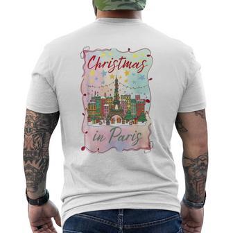 Festive Eiffel Tower Holiday Decor With Pastel Cityscape Men's T-shirt Back Print - Monsterry