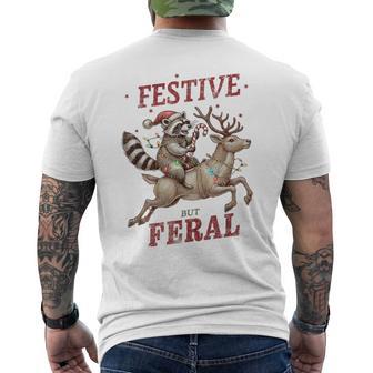 Festive But Feral Xmas Christmas Raccoon Men's T-shirt Back Print - Thegiftio UK