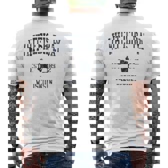 Fish Bay WI JN1 Vintage Athletic Blue Men's Back Print T-Shirt | Mazezy