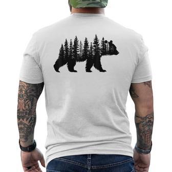 Forest Trees Wildlife Animal Retro Outdoor Nature Bear Lover Men's T-shirt Back Print | Mazezy