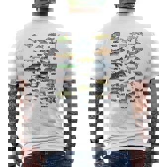 Freshwater Fish Identification Angler Educational Graphic Men's Back Print T-Shirt | Mazezy