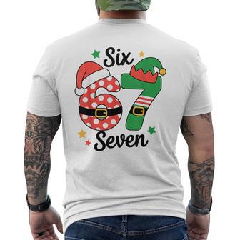Six Seven 67 Meme 6 7 Elf Santa Christmas Pajamas Men's T-shirt Back Print - Thegiftio UK