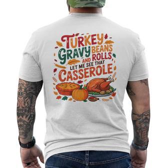 Turkey Gravy Beans And Rolls Casserole Thanksgiving Men's T-shirt Back Print - Thegiftio UK