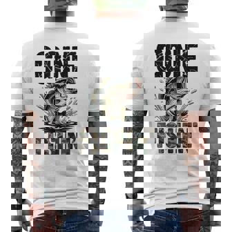 Gone Fishing Camo Bass Fish Old School Fishing Humor Men's Back Print T-Shirt | Mazezy