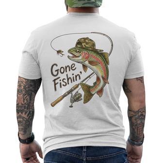 Gone Fishing Camouflage Trout Fish Vintage Fishing Men's T-shirt Back Print | Mazezy