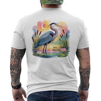 Great Blue Heron Wading At Dawn Beautiful Birding Bird Lover Men's T-shirt Back Print - Monsterry