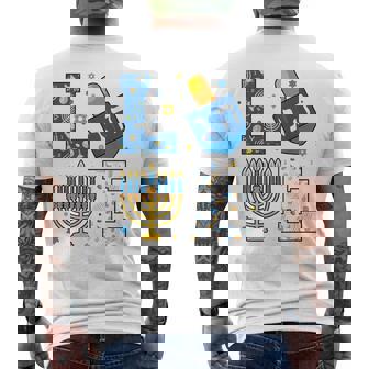 Hanukkah Love With Menorah For Jewish Christmas Holiday Men's Back Print T-Shirt | Mazezy