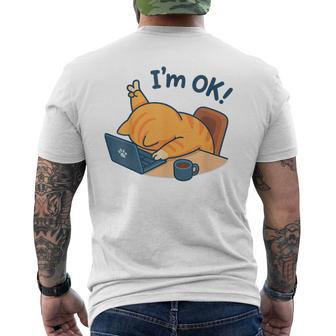 I'm Ok おかしな猫 在宅勤務 コーヒーミーム メンズTシャツ バックプリント - Kawaiitshirt