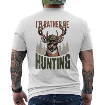 Id Rather Be Hunting Humor Camo Deer Hunting Youth Boy Men's Back Print T-Shirt | Mazezy