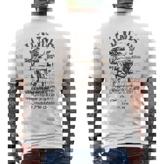 Illinois Retro Vintage State Prairie Deer Nature Men's Back Print T-Shirt | Mazezy