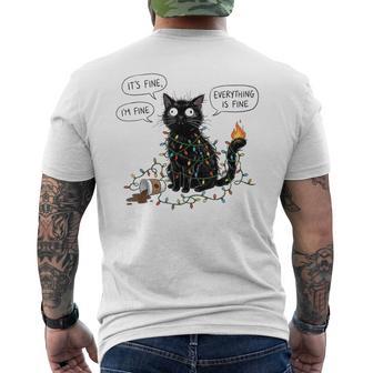 It's Fine I'm Fine Everything Is Fine Christmas Cat Men's Back Print T-Shirt | Mazezy