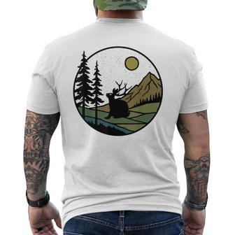 Jackalope Vintage Rustic Forest Trees With Mountains Cryptid Men's T-shirt Back Print - Thegiftio UK