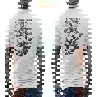 Jesus Playing Guitar Christian Rock Worship Church Men's Back Print T-Shirt | Mazezy