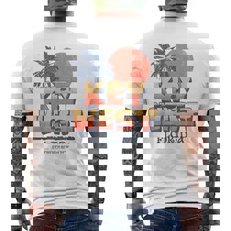 Key West Florida Retro Sunset Palm Tree Vintage Vacation Men's T-shirt Back Print - Monsterry