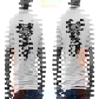 Koala Ink Art Australian Wildlife Portrait Grunge Koala Bear Men's Back Print T-Shirt | Mazezy