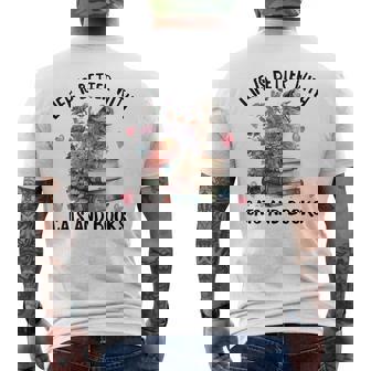 Life Is Better With Cats And Books Cat Watercolor Men's T-shirt Back Print - Thegiftio