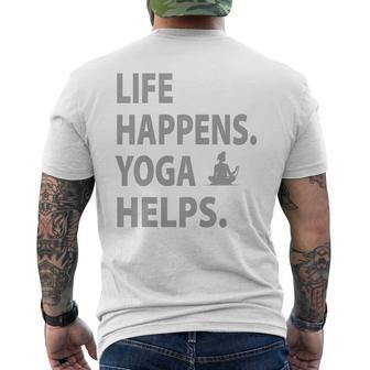 Life Happens Yoga Helps Small Grey Men's T-shirt Back Print - Thegiftio UK