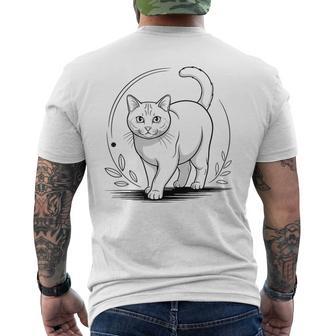 Line Art European Burmese Cat Minimalist Men's Back Print T-Shirt - Monsterry