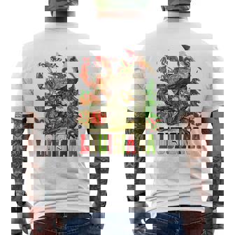 Louisiana Christmas Bayou Gator Santa Hat Holiday Men's Back Print T-Shirt | Mazezy