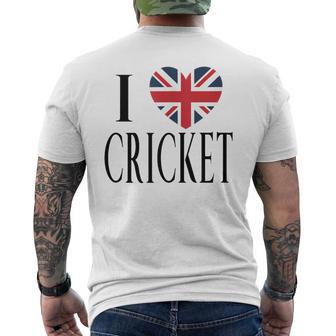 I Love Cricket British Flag Heart Text Tank Top Men's Back Print T-Shirt | Mazezy