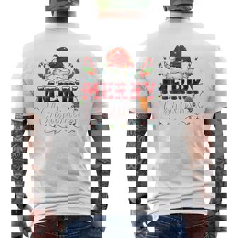 Merry Christmas Buffalo Plaid Red Santa Family Xmas Pajamas Tri-Blend Men's T-shirt Back Print - Monsterry