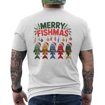 Merry Fishmas Fishing For Fishermen Christmas Fish Men's T-shirt Back Print - Thegiftio UK