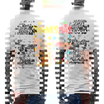 Merry Thanksmas Coquette Bow Gnomes Thanksgiving Christmas Tri-Blend Men's T-shirt Back Print - Thegiftio