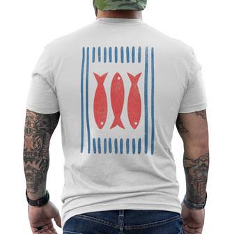 Minimal Sardines Fishermen Aesthetic Retro Men's T-shirt Back Print - Thegiftio UK