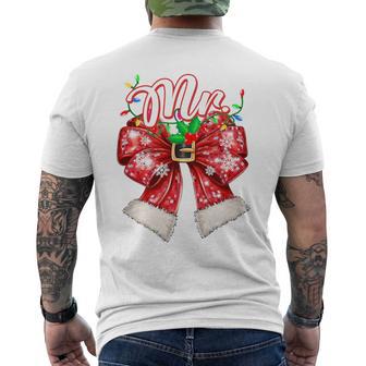 Mr & Mrs Couples Coquette Bow Family Christmas Lights Pajama Tri-Blend Men's T-shirt Back Print - Thegiftio UK