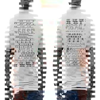 Nebraska Ugly Shirt NE Xmas Sweater Reindeer Trees Tank Top Men's Back Print T-Shirt | Mazezy