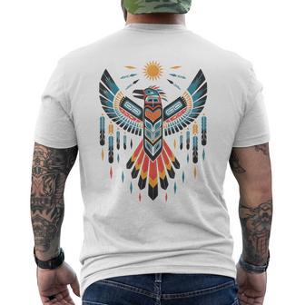 North American Tribal Thunderbird Vibrant Geometric Men's T-shirt Back Print - Monsterry