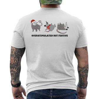 Overstimulated But Festive Possum Christmas Men's T-shirt Back Print - Monsterry