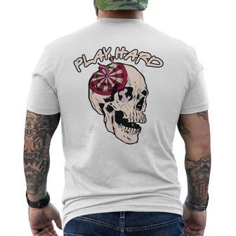 Play Hard Skull Arrow Dart Player Sports Men's Back Print T-Shirt | Mazezy