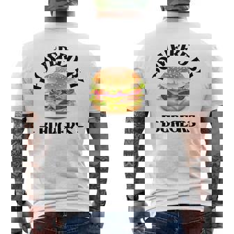 Powered By Burgers ファーストフード愛好家 面白いビーフバーガー メンズTシャツ バックプリント - Kawaiitshirt