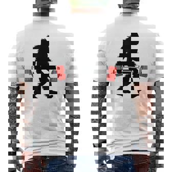 Powerlifter Bigfoot Lifting Long Bar Weightlifting Sasquatch Men's Back Print T-Shirt | Mazezy