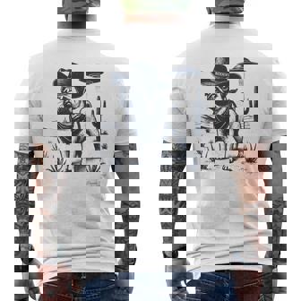 Pug Vintage Cowboy Hat UFO Dog Mom Pet Dad Wild West Men's Back Print T-Shirt | Mazezy