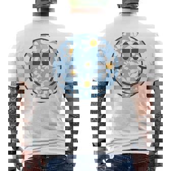 Retro Blue Happy Face Checkered Pattern Smile Face Trendy Men's T-shirt Back Print - Monsterry