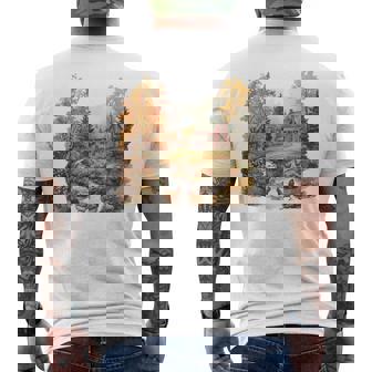 Retro Chickens And Red Barn Crew Neck For Fall Men's Back Print T-Shirt | Mazezy