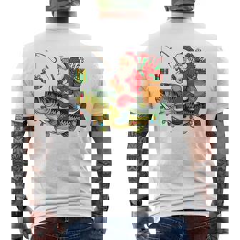 Santa Riding Bass Fish Christmas Pajama Youth Boy Toddler Men's Back Print T-Shirt | Mazezy