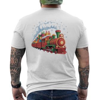 Santa Train Lights Snow Christmas Winter Holiday Tri-Blend Men's T-shirt Back Print - Thegiftio UK