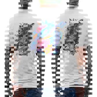 Sea Turtle Hawaiian Hibiscus Flowers Hawaii Surfer Diving Men's Back Print T-Shirt | Mazezy