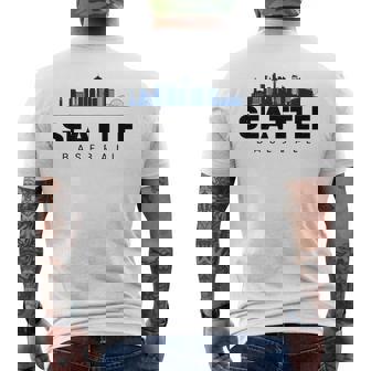 Seattle Baseball Vintage City Skyline Minimal Baseball Lover Men's T-shirt Back Print | Mazezy