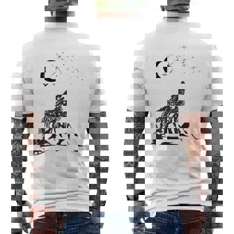 Stars Moon Astrology Wolf Mountain Landscape Graphic Men's Back Print T-Shirt | Mazezy