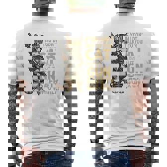 Talk To Your Cat About Gun Safety Cat Humor Men's Back Print T-Shirt | Mazezy