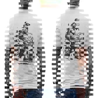 Thanksgiving Bigfoot Sasquatch Carrying Turkey Autumn Men's T-shirt Back Print - Monsterry