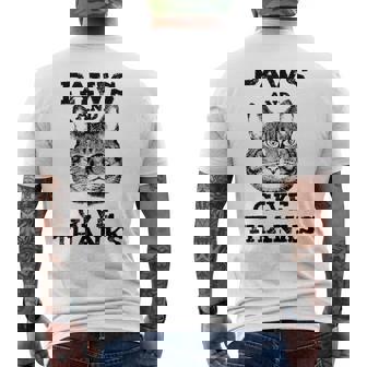 Thanksgiving Cat Paws And Give Thanks Shirt T-Shirt Men's Back Print T-Shirt | Mazezy