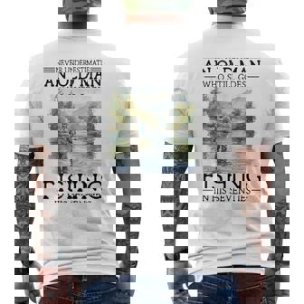 Never Underestimate An Old Man Who Goes Fishing In His 70S Men's T-shirt Back Print - Thegiftio