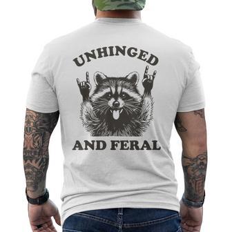 Unhinged And Feral Vintage Rock On Humor Raccoon Men's T-shirt Back Print - Thegiftio