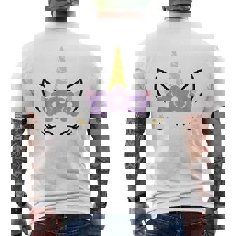 Unicorn Smile Eyelashes Kid Unicorns Flowers Wreath Men's Back Print T-Shirt | Mazezy