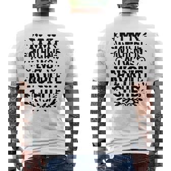 Vintage Distressed My Mother In Laws Favorite Child Humor Men's Back Print T-Shirt - Monsterry